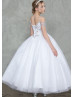 Beaded White V Neck Flower Girl Dress